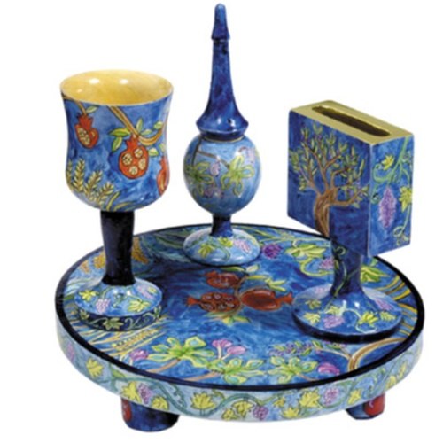 סט הבדלה עץ ציור עבודת יד דגם שבעת המינים