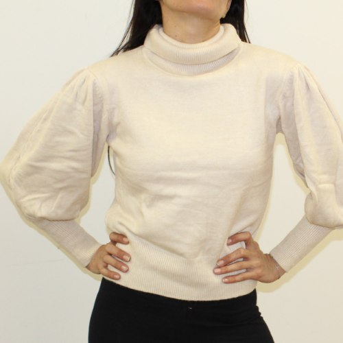 סריג גולף שרוול בלון קרם