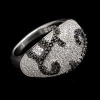 טבעת כסף משובצת אבני זרקון שחורות ולבנות RG5527 | תכשיטי כסף | טבעות כסף