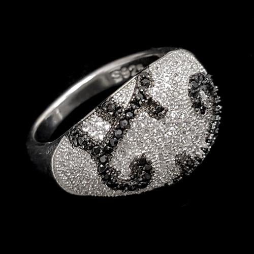 טבעת כסף משובצת אבני זרקון שחורות ולבנות RG5527 | תכשיטי כסף | טבעות כסף