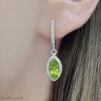 עגילים מכסף תלויים משובצים אבני פרידוט ואבני זרקון A9001 | תכשיטי כסף 925 | עגילי כסף