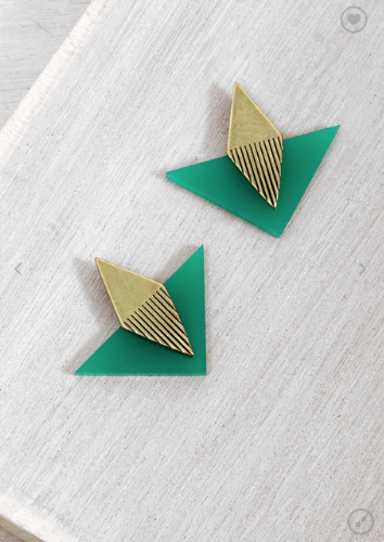 עגילי מעוין מקסיקנה ירוק אמרלד | פליז