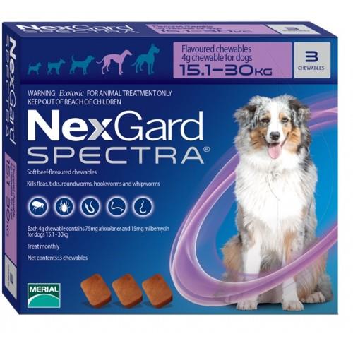 NexGard Spectra חבילת 3 כדורים בטעם עוף נגד פרעושים וקרציות לכלבים במשקל 15-30 ק"ג