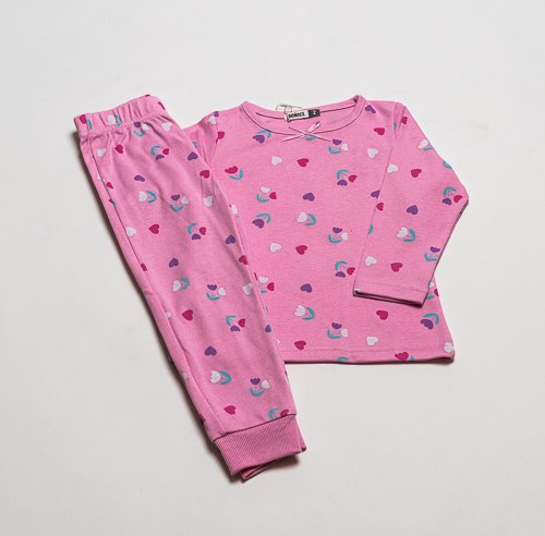 פיג'מת בנות אינטרלוק פרחים ורודה