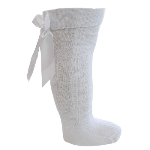 גרב ברך פפיון סטן אחורי -לבן