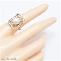 טבעת מכסף משובצת פנינה לבנה וזרקונים RG8711 | תכשיטי כסף 925 | טבעות עם פנינה