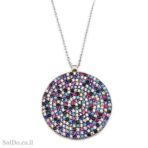 תליון מכסף משובץ אבני זרקון צבעוניות T6130 | תכשיטי כסף