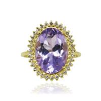 טבעת אמטיסט ויהלומים 0.30 קראט משובצים בזהב 14 קרט