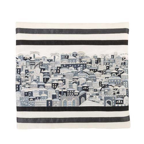 כיסוי לטלית רקמה מלאה ירושלים שחור