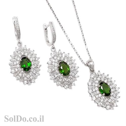עגילים ותליון כסף משובצים אבני כרום דואופסיד וזרקונים S1581 | תכשיטי כסף 925 | עגילי כסף
