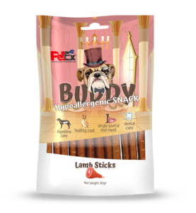 חטיף באדי סנקס היפואלרגני מקלות כבש 80 גרם