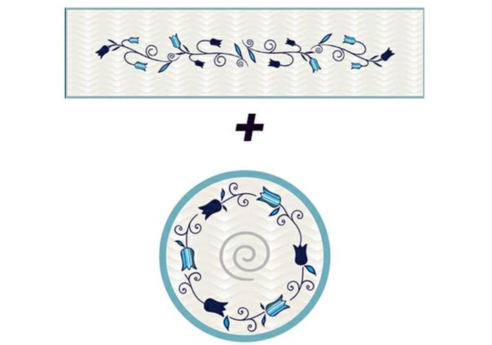 סט ראנר ותחתית לסיר דגם טוליפ כחול