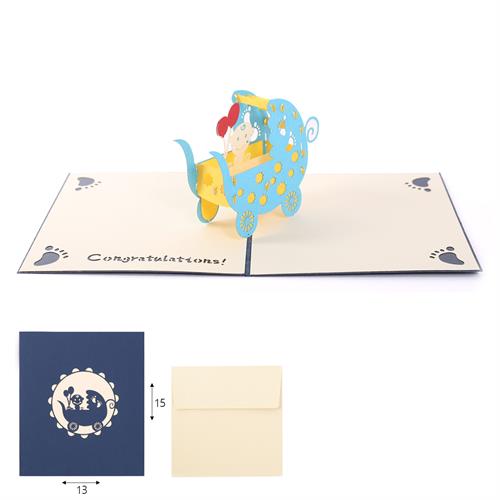 כרטיס ברכה POP UP עגלה תכלת