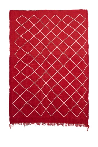 שטיח צמר אדום מעויינים