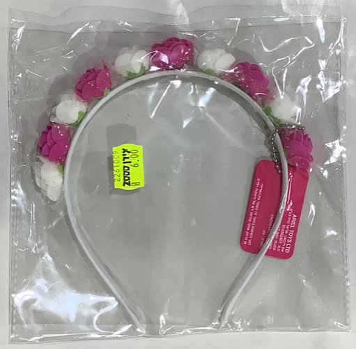 קשת פרחים לשיער- ורוד לבן