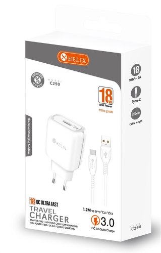 מטען קיר TYPE-C 18W מהיר HELIX
