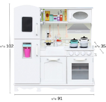 מטבח עץ טקסס, לבן גדול כולל כלי בישול, צעצועץ
