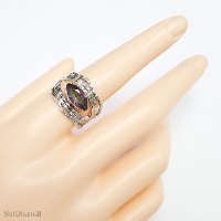 טבעת מכסף מעוצבת משובצת מיסטיק טופז RG6267 | תכשיטי כסף 925 | טבעות כסף