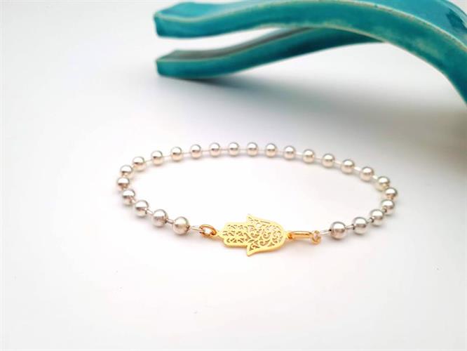 B-04 צמיד חרוזי כסף עם אלמנט חמסה 14K