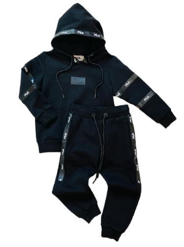 חליפת פוטר FILA שחור שילוב עור בנים 6Y-16Y