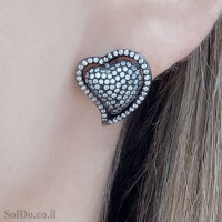 עגילים מכסף בצורת לב משובצים אבני זרקון A8873 | תכשיטי כסף 925