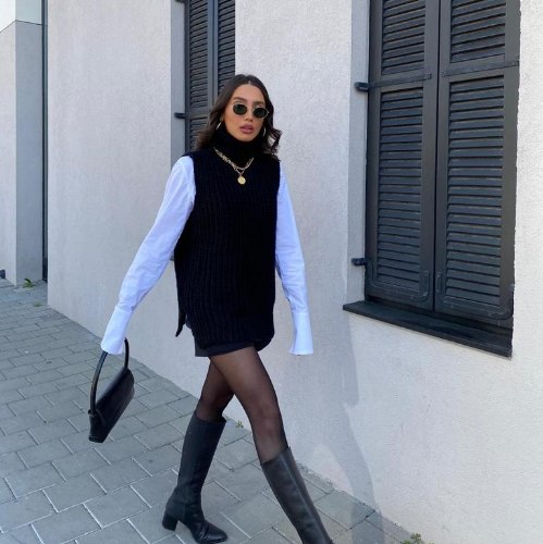 אפודת סריג צמות שחור