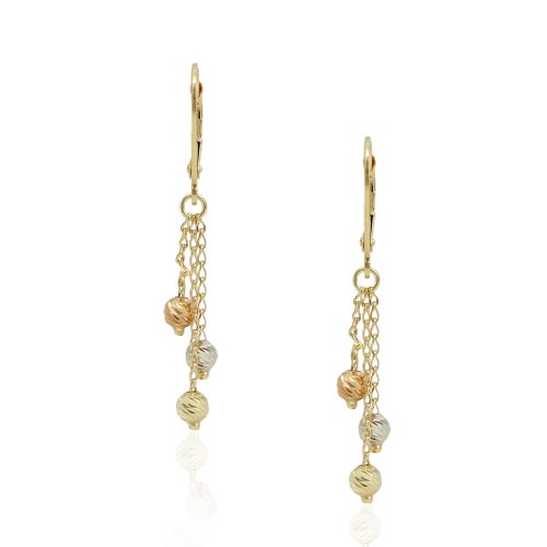 עגילי כדורים נתלים 14 קראט 3 צבעים