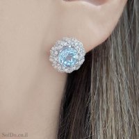 עגילים ותליון מכסף משובצים אבני טופז כחולה ואבני זרקון S1743