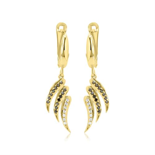 עגילי כנפיים נתלים עם יהלומים שחורים ולבנים 0.30 קראט