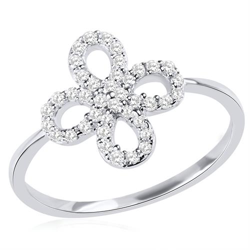 טבעת תלתן זהב לבן 14 קראט משובצת יהלומים