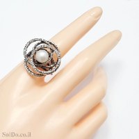 טבעת מכסף מעוצבת משובצת פנינה לבנה  RG6279 | תכשיטי כסף 925 | טבעות כסף