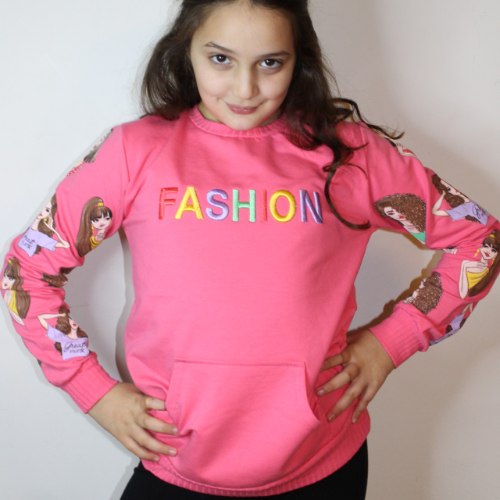 טוניקה בנות הדפס שרוול פוקסיה