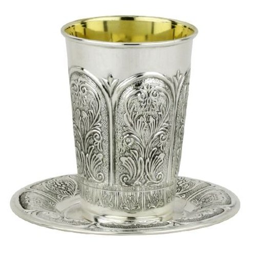 סט קידוש כסף טהור דגם שערים S50