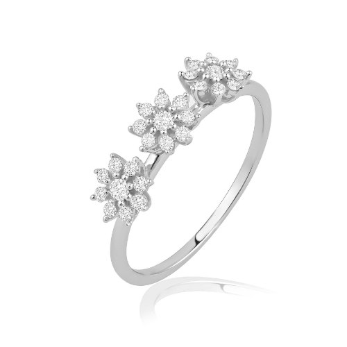 טבעת יהלומים פרחים זהב לבן 14 קראט R-RR371-F