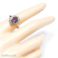 טבעת מכסף משובצת מיסטיק קוורץ ואבני זרקון  RG6037 | תכשיטי כסף 925 | טבעות כסף