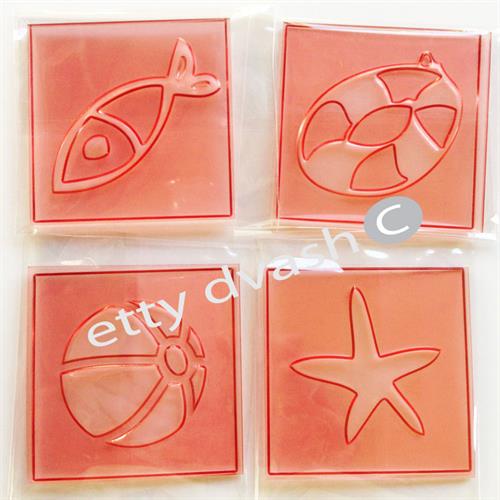 סט תבליטי אלמנטים - כדור, כוכב, דג, גלגל ים