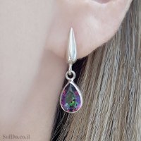 עגילים מכסף תלויים משובצים מיסטיק טופז  A8993 | תכשיטי כסף | עגילי כסף