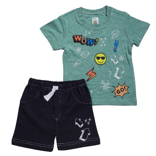 חליפה קצרה הדפס WOW ירוק מלאנג'