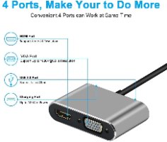 תחנת עגינה Type C עם חיבורים USB3.0 , VGA , HDMI 4K , Type C-PD