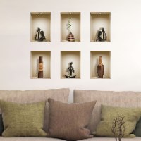 שישיית מדבקות נישה כוורת פסלים שחורים ואגרטלים חומים מעץ דגם 650