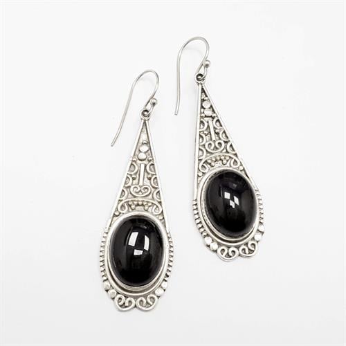 עגילי כסף משובצים אבן אוניקס שחורה A3572 | תכשיטי כסף