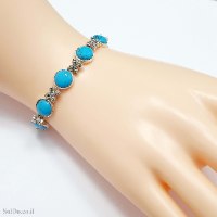 צמיד מכסף לאישה משובץ מרקזטים  וטורקיז Z3167 | תכשיטי כסף 925 | צמידי כסף