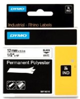 סרט סימון דבק חזק שחור על רקע לבן Dymo 18483  Permanent Polyester IND Tape 12mmx5.5m