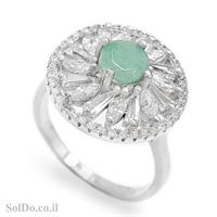טבעת מכסף משובצת אבן אמרלד וזרקונים RG6079 | תכשיטי כסף 925 | טבעות כסף