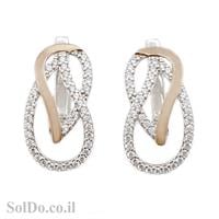 עגילים מכסף מצופים זהב 9K משובצים אבני זרקון A8630 | תכשיטי כסף 925