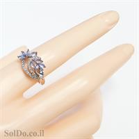 טבעת כסף משובצת אבני טנזנית וזרקונים RG6036| תכשיטי כסף 925 | טבעות כסף