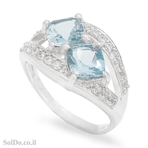 טבעת מכסף משובצת אבני טופז כחולה וזרקונים RG1672 | תכשיטי כסף 925 | טבעות כסף