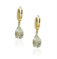 עגילי זהב טיפה בזהב 14 קרט משובצים אבן חן אמטיסט ירוקה