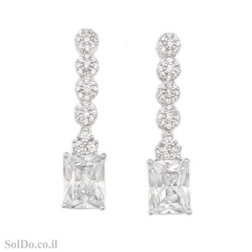 עגילים מכסף תלויים משובצים אבני זרקון A8955 | תכשיטי כסף 925
