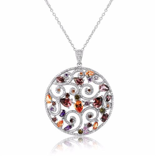 תליון ושרשרת כסף בשיבוץ זירקונים ואבני חן